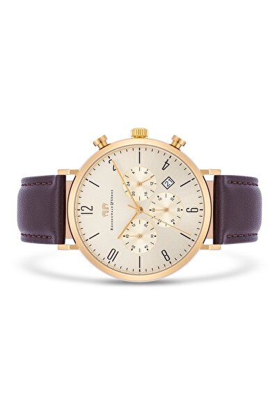 Rhodenwald & Söhne Chronograph Herren Chronograph gelbgold Echtleder braun