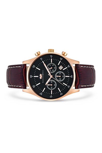 Rhodenwald & Söhne Chronograph Herren Chronograph roségold Echtleder dunkelbraun