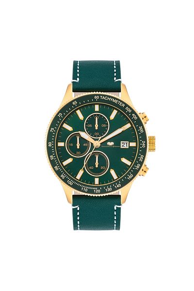 Rhodenwald & Söhne Chronograph Herren Chronograph gelbgold Echtleder grün