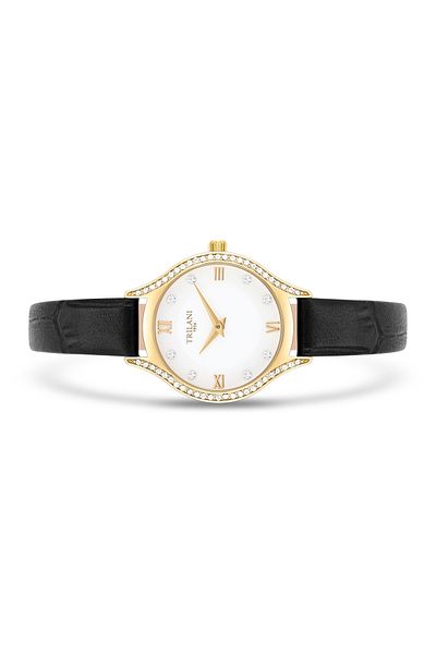Trilani Quarzuhr Damen Quarzuhr gelbgold Echtleder weiß