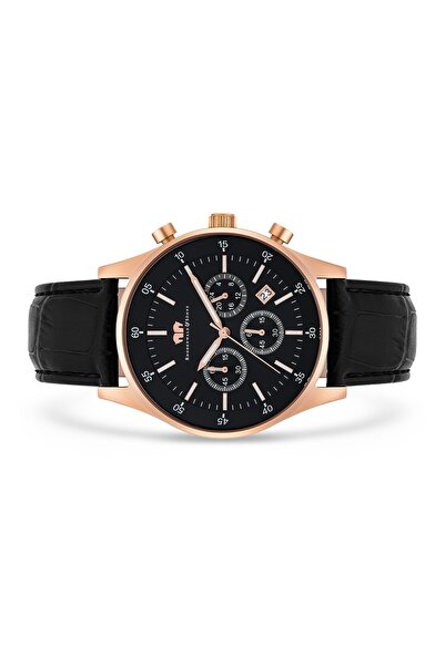 Rhodenwald & Söhne Chronograph Herren Chronograph roségold Echtleder schwarz