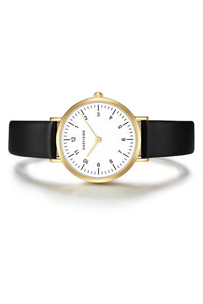 eastside Quarzuhr Damen Quarzuhr gelbgold Echtleder schwarz