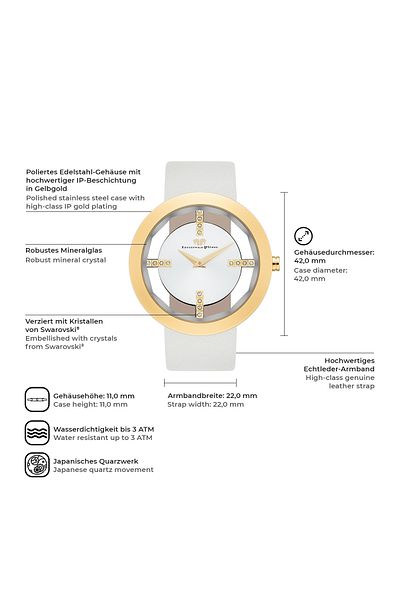 Rhodenwald & Söhne Quarzuhr Damen Quarzuhr gelbgold Echtleder creme-weiß