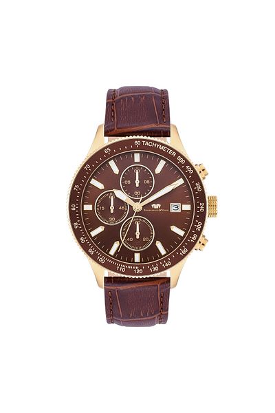 Rhodenwald & Söhne Chronograph Herren Chronograph gelbgold Echtleder braun