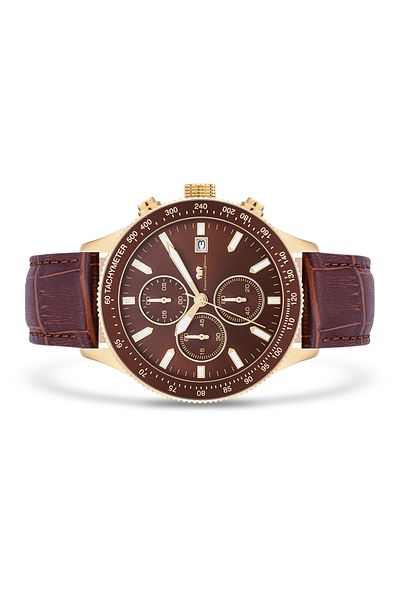 Rhodenwald & Söhne Chronograph Herren Chronograph gelbgold Echtleder braun