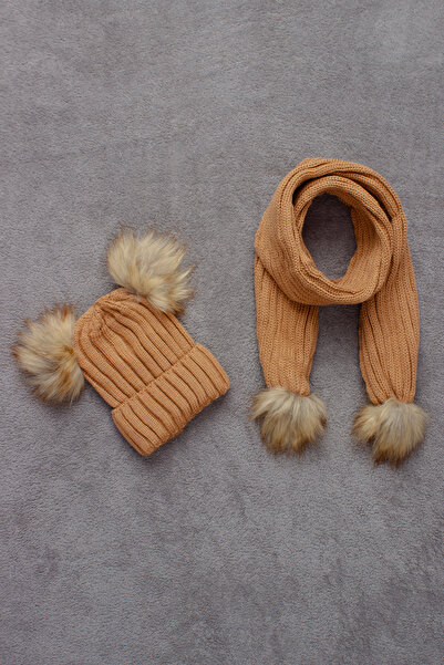 ADA BEBEK ÇOCUK Çift Ponponlu Atkı Bere Takımı