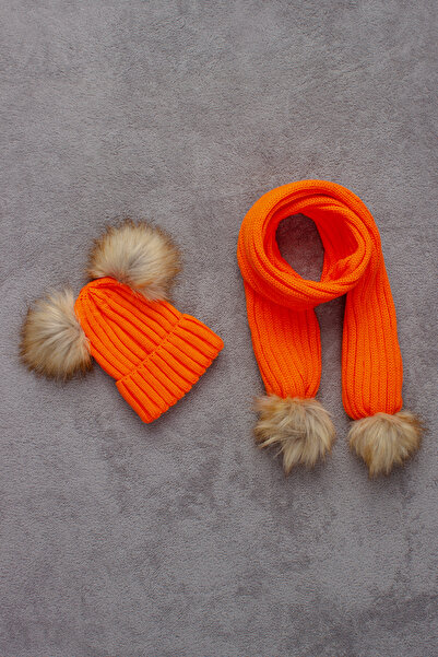 ADA BEBEK ÇOCUK Набір шарфів-шапок з подвійним помпоном