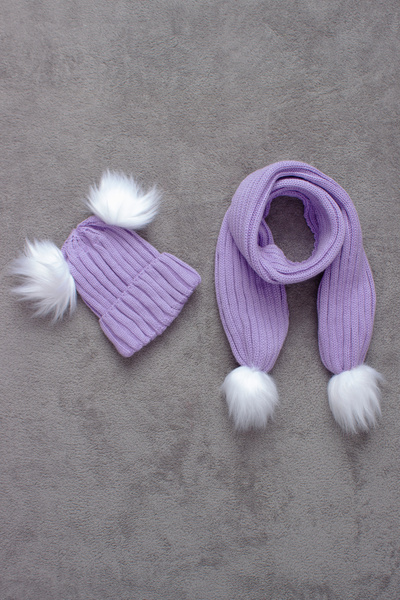 ADA BEBEK ÇOCUK Double Pompom Scarf Beret Set