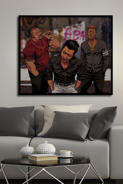 Teona Ahşap Dekoratif Yatay Japon Gangster Duvar Tablo Ahşap Dikdörtgen Tablo