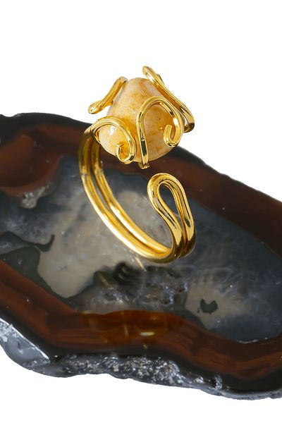 Tesbih Atölyesi Rococo Model Jasper Stone Ring - Adjustable