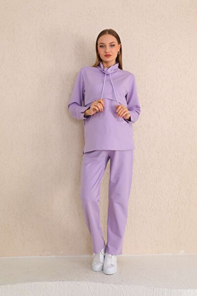 Miss Dünya Lissa Lilac Suitable for Breastfeeding Maternity and Maternity Tracksuit Set