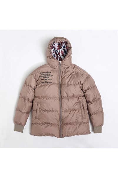 Nanica Kids Kız Çocuk Astarı Desenli Kaban Vizon 15-16 Yaş