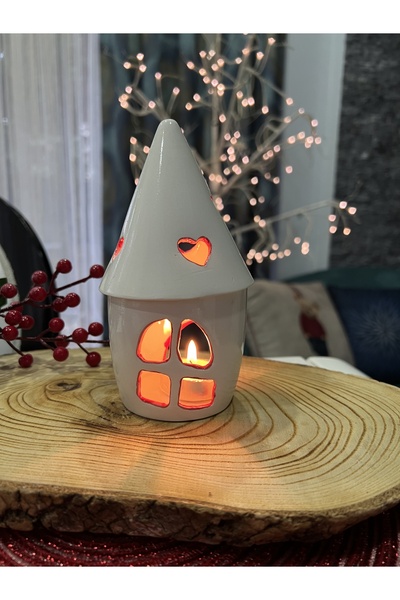 MAMALİZA El Yapımı Seramik Mumluk. Ev Şekilde Mumluk.home Candle Holder.