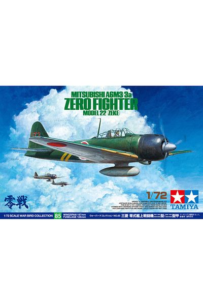 TAMIYA Mitsubishi A6M3/3A Zero Fighter - 1/72 Model 22 (Zeke) Plastic Plane Model, Unassembled Hobby Set