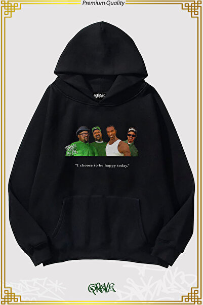 Grove Fashion GTA Smile Printed Three Thread Oversize Hooded Sweatshirt Hoodie