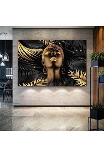 Piri Kanvas Tablo Afrikalı Zenci Kadın Altın Küpe Siyahi Gold Yaprak Kanvas T...
