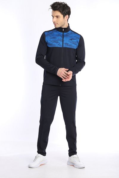 NEED LİFE Men's Navy Blue-Sax Diver Fabric Patterned Print Tracksuit Set