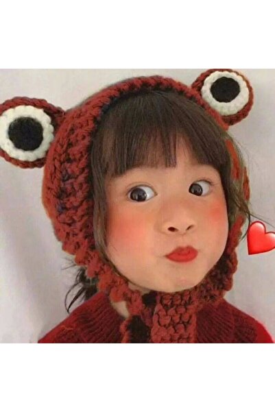 TRENDİN YOLU Kiremit Renkli Kurbağa Şapka Tarz Kore Model Uzun Bere El Yapımı