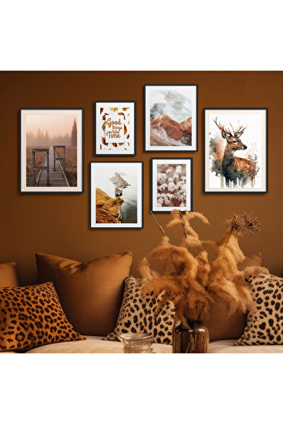 HOMEPACK Set de șase picturi înrămate, cu tematică de toamnă, poster cu reni,...