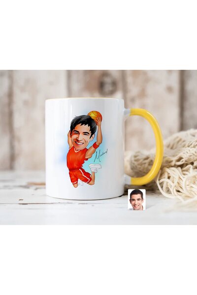 Bk Gift Kişiye Özel Basketbol Karikatürlü Sarı Kupa Bardak-5, Sevgiliye Hediy...