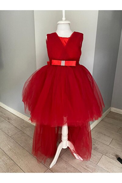 nisaykids Kız çocuk krmızı renk içi astarlı tüllü elbise