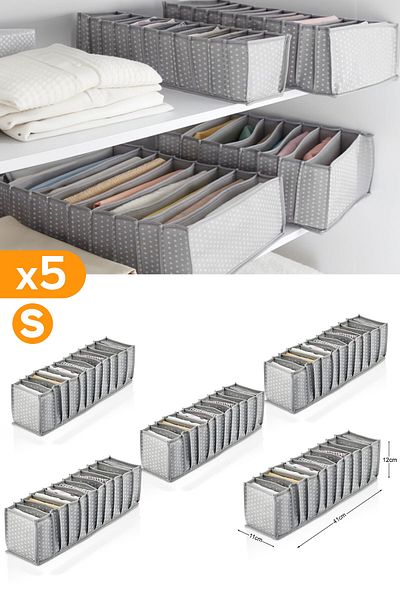 Serstil 5 Pieces - 11 Compartments Gray Spotted Drawer Organizer - Small