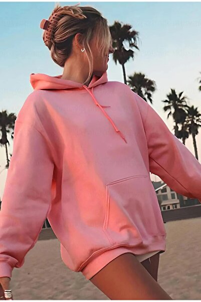 Jooy Company Pink Hooded Basic női pulóver - 3 szálas kapucnis pulóver