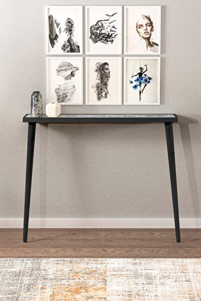 Resmo Esperanza Dresuar Siyah 92x20CM Doğal Masif Ayaklı Raf Salon Mutfak Antre Hol Koridor