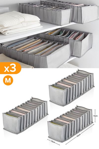 Serstil 3 Pieces - 11 Compartments Gray Spotted Drawer Organizer - Medium