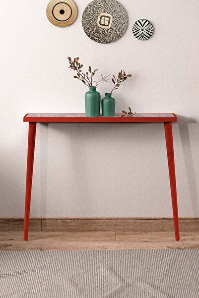 Resmo Esperanza Dresuar Kırmızı 92x20CM Doğal Masif Ayaklı Raf Salon Mutfak Antre Hol Koridor