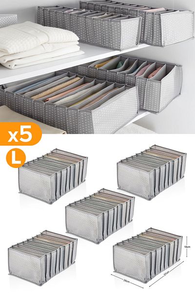 Serstil 5 Pieces - 8 Compartments Gray Spotted Drawer Organizer - Large