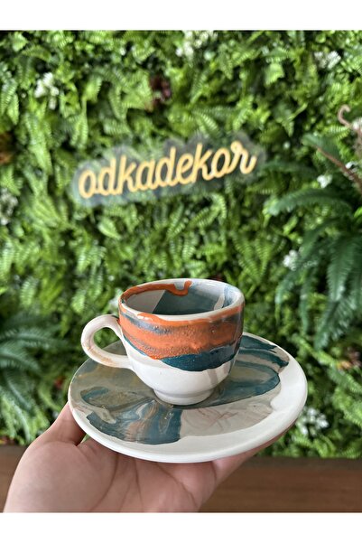 odka Ceramic Coffee Cup with saucer, Handmade special patterned cup as a gift