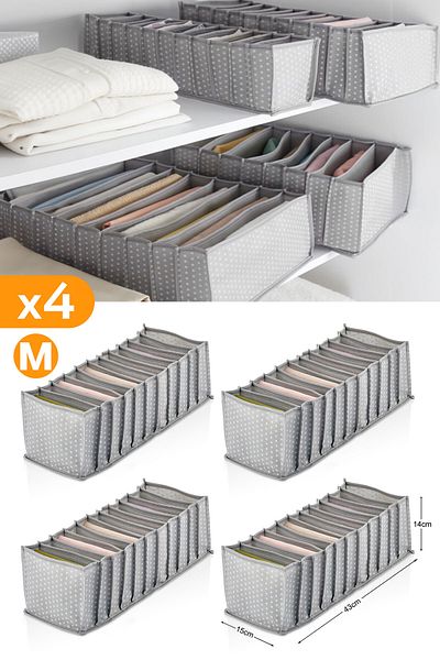 Serstil 4 Pieces - 11 Compartments Gray Spotted Drawer Organizer - Medium