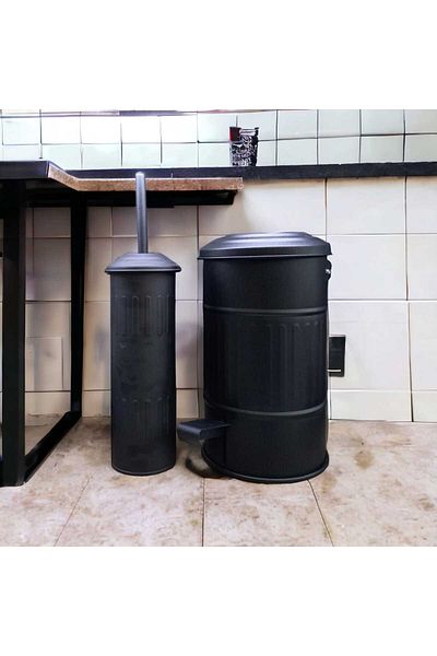 LUCKYHOMES Coș de gunoi din metal de producție specială Set WC perie WC Negru 5 LT