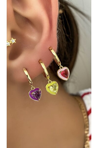 My love butik Taşlı Kalp Set 6 Adet Küpe