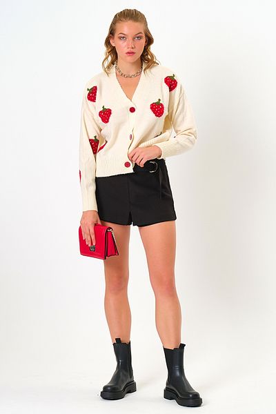 Bisou Women's Ecru Strawberry Cardigan