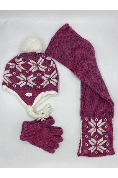 GONCA ŞAPKA 3-8 Years Girl's Scarf Beanie Gloves Set of 3