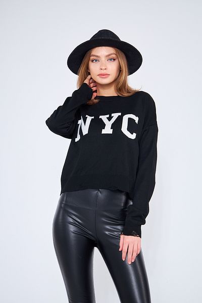 SARİTA MODA Пуловер с кръгло деколте и детайли от Ню Йорк