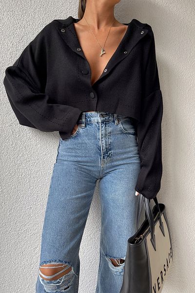 My love butik Cardigan crop cu detaliu snap