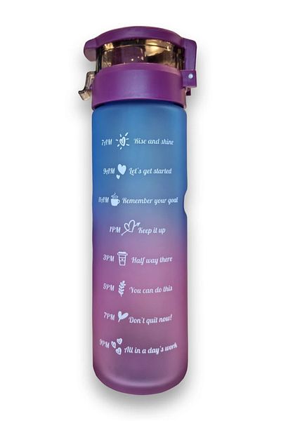 HELP STEPS Motivated Leakproof Glass Water Bottle - Motivational Water Bottle - With Handle
