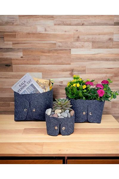 CimriKese 3-Piece Felt Snap Organizer, Decorative Box, Basket