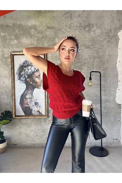 KNİTİCAL TEKSTİL Knitical Textile Women's Soft Textured Square Collar Knitwear Sweater - Vest