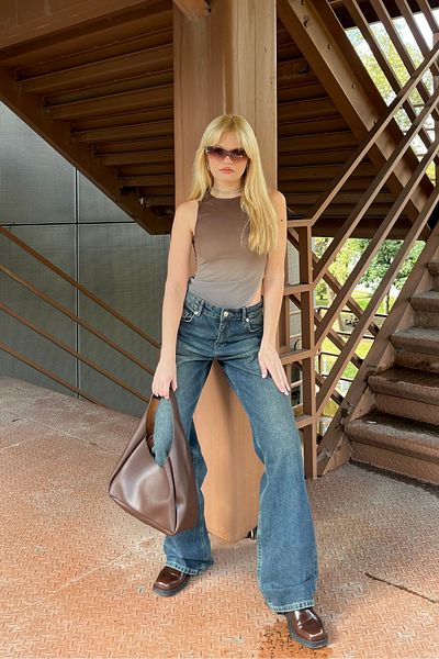 Bases Σκούρο μπλε Faded Effect Wide Leg Jeans