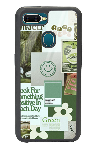 Spoyi Oppo A5s - AX7 Green Sticker Tasarımlı Glossy Telefon Kılıfı