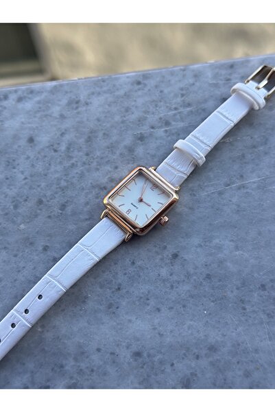 İnogge Square Dial Women's Wristwatch with White Leather Strap