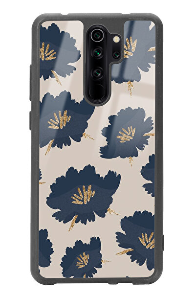 Spoyi Xiaomi Redmi Note 8 Pro Blue Flowers Tasarımlı Glossy Telefon Kılıfı