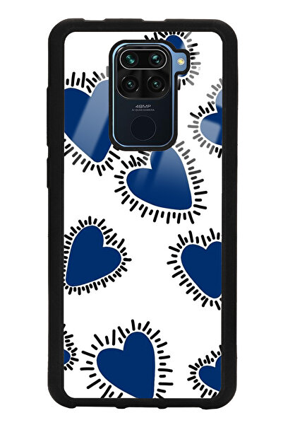 Spoyi Xiaomi Redmi Note 9 Mavi Kalp Tasarımlı Glossy Telefon Kılıfı