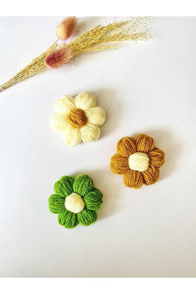 seyranat Yenidoğan Saçsız Bebek 3’lü Beyaz Hardal Yeşil Tarak Klipsli Örgü Pa...