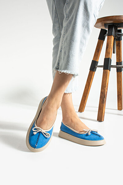 MODELLE SHOES Marina Mavi Süet Hakiki Deri Kadın Ayakkabı
