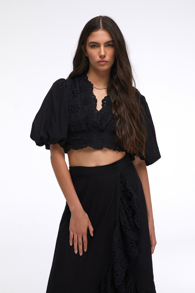 By Mare Style Eleta Pure Organic Cotton Guipure Detailed Short Blouse